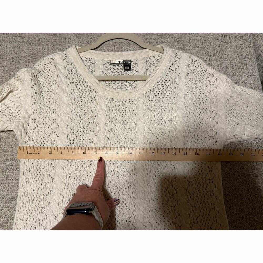 10 & Co Women’s Medium Ivory Cable Knit Openwork Cotton Sweater Coastal Boho - Picture 7 of 10